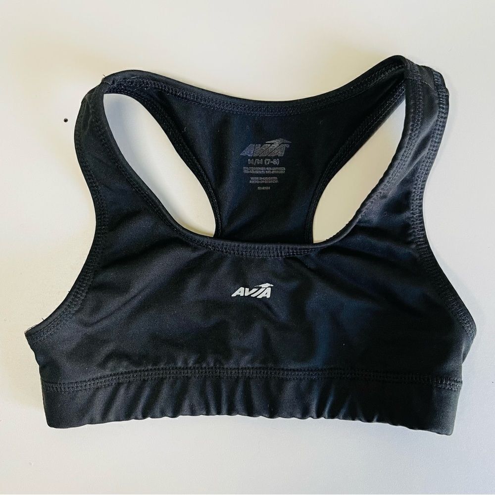 Girls Avis black sports bra.